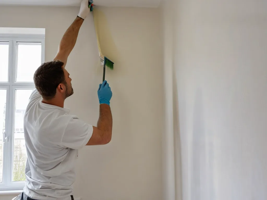 Decorator painting a clean interior wall